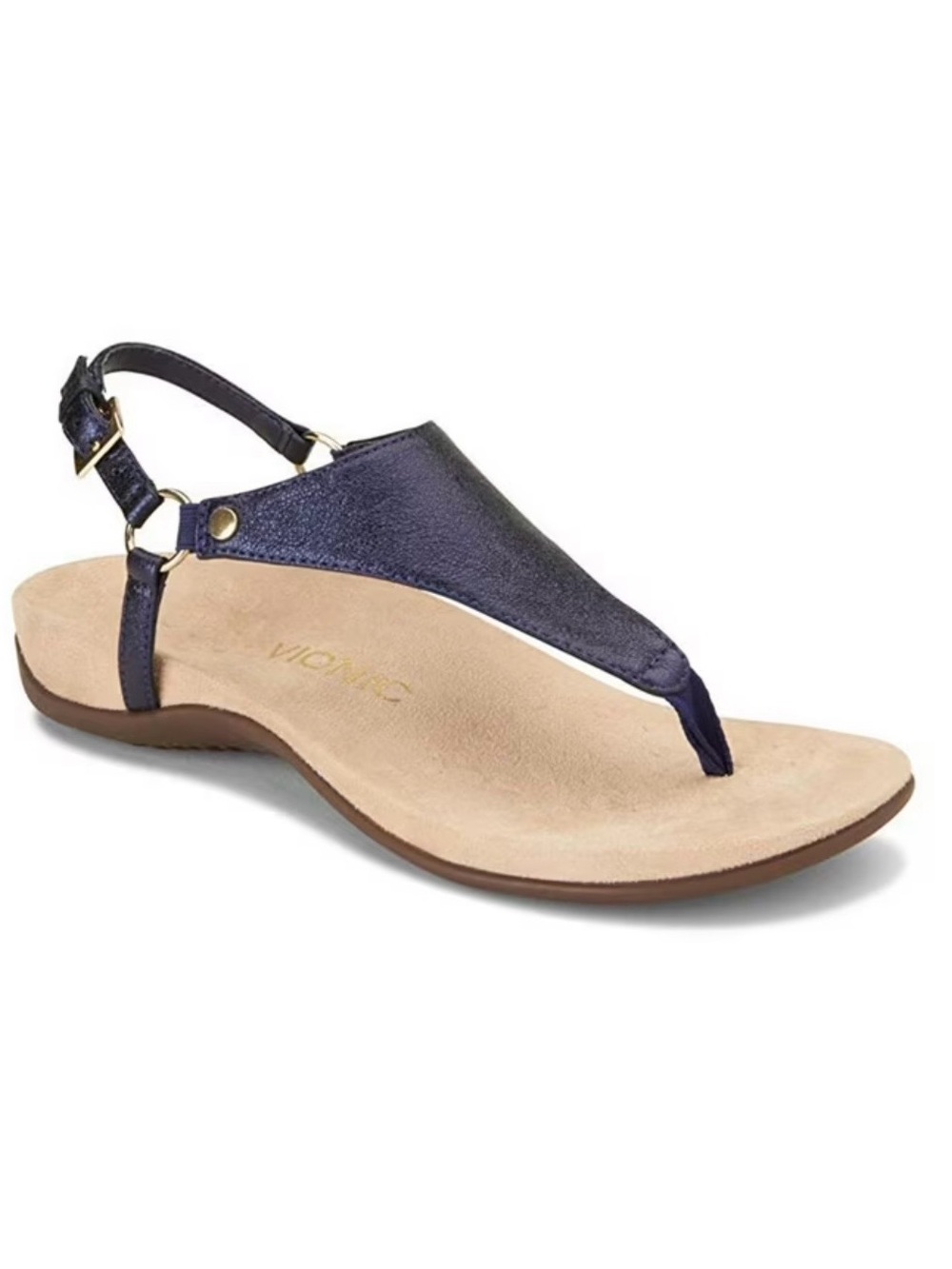 Vionic Rest Kirra Sparkle Metallic Blue T-Strap Supportive Sandals Women's Sz 11